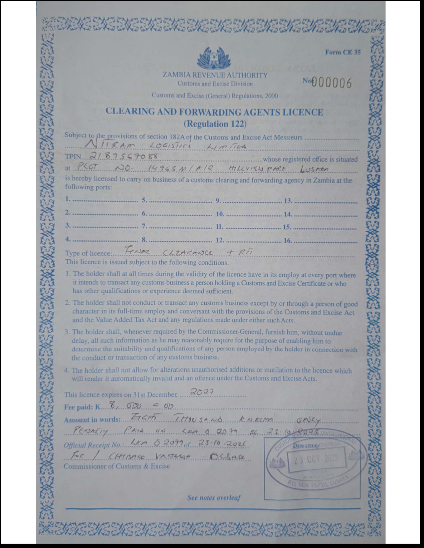 Clearing & Forwarding Agents Licence