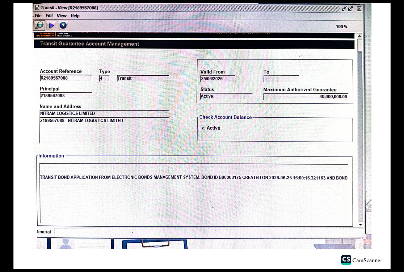 Transit Guarantee Certificate